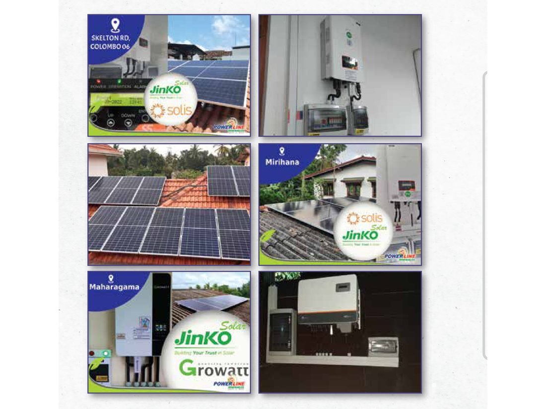 Rooftop solar photovoltaic installations with inverters at sites in Colombo, Mirihana and Maharagama